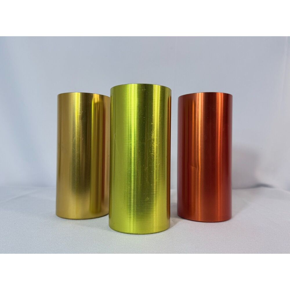 Vtg MCM Perma Hues Set of 3 Metal Drinking Cups Metallic 5" Fall Colors Mod